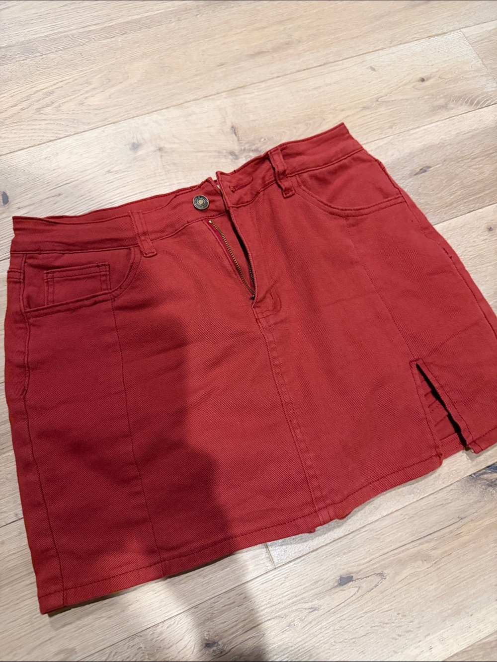 Women’s Red Canvas Mini Skort with Front Slit